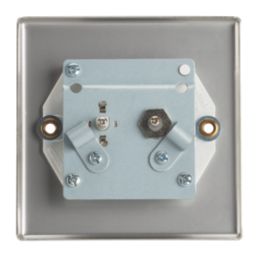 Contactum iConic 2-Gang Coaxial TV & F-Type Satellite Socket Brushed Steel with White Inserts