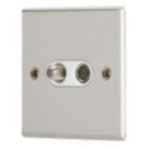 Contactum iConic 2-Gang Coaxial TV & F-Type Satellite Socket Brushed Steel with White Inserts