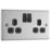 LAP  13A 2-Gang SP Switched Plug Socket Brushed Stainless Steel  with Black Inserts