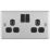 LAP  13A 2-Gang SP Switched Plug Socket Brushed Stainless Steel  with Black Inserts