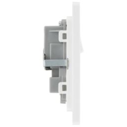 British General Evolve 13A 2-Gang SP Switched Socket Brushed Steel  with White Inserts