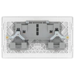 British General Evolve 13A 2-Gang SP Switched Socket Brushed Steel  with White Inserts