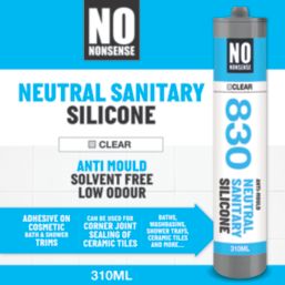 No Nonsense 830 Anti-Mould Neutral Sanitary Silicone Sealant Clear 310ml