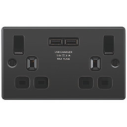 LAP  13A 2-Gang SP Switched Socket + 3.1A 15.5W 2-Outlet Type A USB Charger Black Nickel with Black Inserts