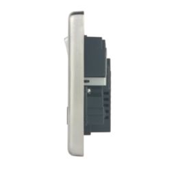 Hager Sollysta WRSS82BSB-USBAC 13A 2-Gang 2P+E Switched Socket + 3.1A 15.5W 2-Outlet Type A & C USB Charger Brushed Steel with Black Inserts