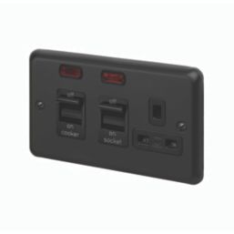 MK Contoura 45A 2-Gang DP Cooker Switch & 13A DP Switched Socket Black with Neon with Colour-Matched Inserts