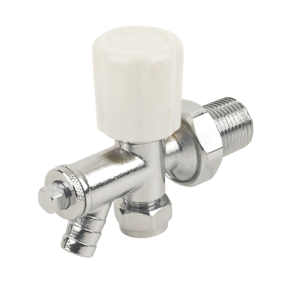 White Angled Manual Radiator Valve With DrainOff 8mm x 1/2" Screwfix