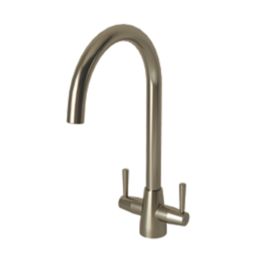 ETAL Wick Twin Lever Kitchen Mixer Tap Brushed Steel