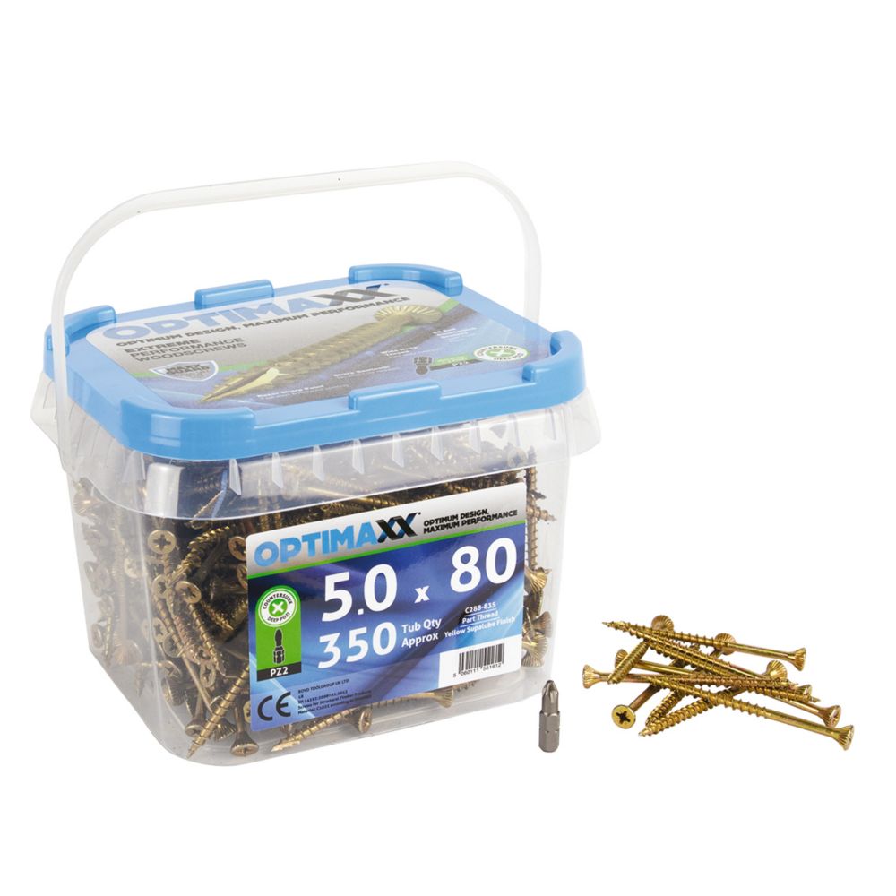 Optimaxx PZ Countersunk Wood Screws 5mm x 80mm 350 Pack Screwfix