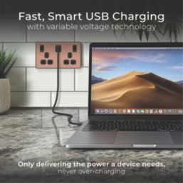 British General Evolve 13A 2-Gang SP Switched Socket + 3A 45W 2-Outlet Type A & C USB Charger Copper with Black Inserts
