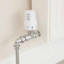 Flomasta  1/2" x 15mm White/Chrome Straight & L/S Modern Thermostatic Radiator Valve & Lockshield