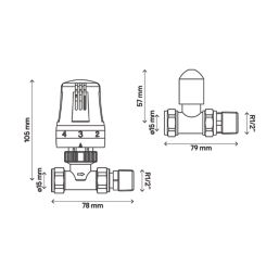 Flomasta  1/2" x 15mm White/Chrome Straight & L/S Modern Thermostatic Radiator Valve & Lockshield