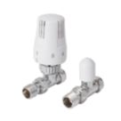 Flomasta  1/2" x 15mm White/Chrome Straight & L/S Modern Thermostatic Radiator Valve & Lockshield