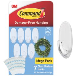 Command Clear Self-Adhesive Medium Clear Hook 7 Pack