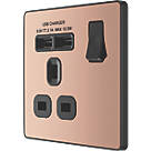 British General Evolve 13A 1-Gang SP Switched Socket + 2.1A 10.5W 2-Outlet Type A USB Charger Copper with Black Inserts