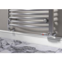 ETAL Danva 15mm x 1/2" Brushed Steel Corner Modern Thermostatic Radiator Valve & Lockshield