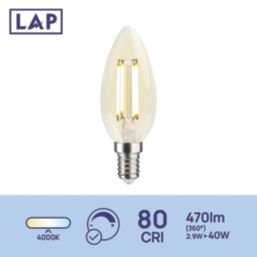 LAP  E14 Candle LED Light Bulb Clear 470lm 2.9W 4 Pack