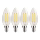 LAP  E14 Candle LED Light Bulb Clear 470lm 2.9W 4 Pack