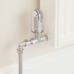 Flomasta  1/2" x 15mm Chrome Straight & L/S Modern Thermostatic Radiator Valve & Lockshield