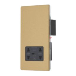 Contactum Lyric 2-Gang Dual Voltage Shaver Socket 115 - 230V Brushed Brass with Black Inserts