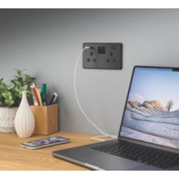 Knightsbridge  13A 2-Gang DP Switched Socket + 2.25A 45W 2-Outlet Type A & C USB Charger Matt Black with Black Inserts