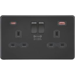 Knightsbridge  13A 2-Gang DP Switched Socket + 2.25A 45W 2-Outlet Type A & C USB Charger Matt Black with Black Inserts