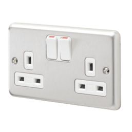 MK Contoura 13A 2-Gang DP Switched Plug Socket Grey  with White Inserts