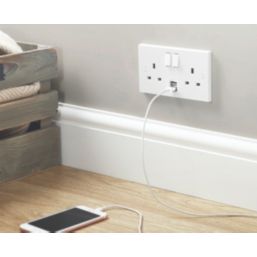 Essentials  13A 2-Gang DP Switched Socket + 2.1A 10.5W 2-Outlet Type A USB Charger White
