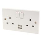 Essentials  13A 2-Gang DP Switched Socket + 2.1A 10.5W 2-Outlet Type A USB Charger White