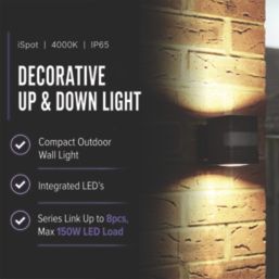 Brackenheath iSpot Deco Indoor & Outdoor LED Up & Down Wall Light With PIR & Photocell Sensor Black 6.5W 750lm
