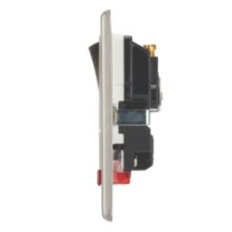 Contactum Iconic 13A 1-Gang DP Switched Socket Outlet Brushed Steel with Neon with White Inserts