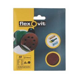 Flexovit  A203F 60 Grit 8-Hole Punched Multi-Material Sanding Discs 125mm 6 Pack