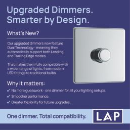 LAP  1-Gang 2-Way LED Dimmer Switch  Polished Chrome with Colour-Matched Inserts