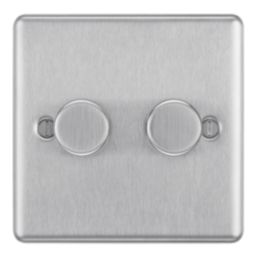 LAP  2-Gang 2-Way LED Dimmer Switch  Brushed Steel with Colour-Matched Inserts