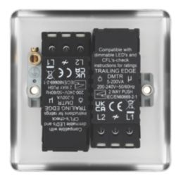 LAP  2-Gang 2-Way LED Dimmer Switch  Brushed Steel with Colour-Matched Inserts