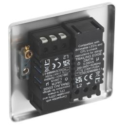 LAP  2-Gang 2-Way LED Dimmer Switch  Brushed Steel with Colour-Matched Inserts