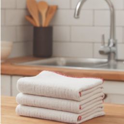 L-PRO Extra Large Knitted Cloths / Dishcloths White with Red Hemmed Edge 30cm x 50cm 20 Pack