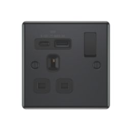 LAP  13A 1-Gang SP Switched Socket + 3A 18W 2-Outlet Type A & C USB Charger Black Nickel with Black Inserts
