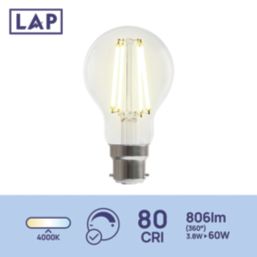 LAP  B22 A60 LED Light Bulb Clear 806lm 3.8W 2 Pack