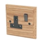 Varilight  13AX 1-Gang DP Switched Plug Socket Classic Oak  with Black Inserts