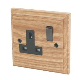 Varilight  13AX 1-Gang DP Switched Plug Socket Classic Oak  with Black Inserts