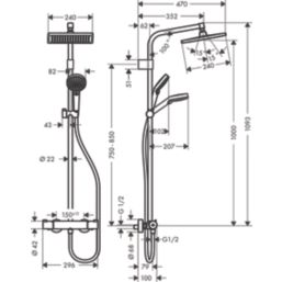 Hansgrohe Crometta E HP Rear-Fed Exposed Chrome Thermostatic Mixer Shower