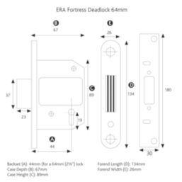 ERA Fire Rated  Satin Nickel BS 5-Lever Mortice Deadlock 64mm Case - 44mm Backset