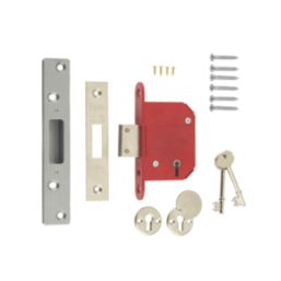 ERA Fire Rated  Satin Nickel BS 5-Lever Mortice Deadlock 64mm Case - 44mm Backset