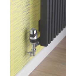 Terrier Decorative 15mm x 1/2" Anthracite/Chrome Angled & L/S Modern Thermostatic Radiator Valve & Lockshield