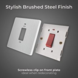 British General Evolve 45A 1-Gang 2-Pole Cooker Switch Brushed Steel with LED with White Inserts