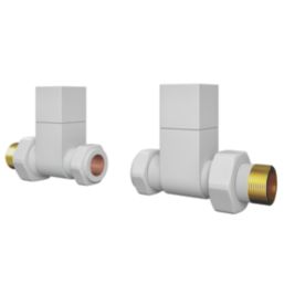 ETAL Swelt 15mm x 1/2" White Straight Designer Manual Radiator Valve Head & Body  2 Pack