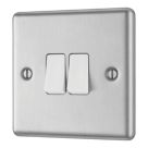LAP  20A 16AX 2-Gang 2-Way Light Switch  Brushed Stainless Steel with White Inserts