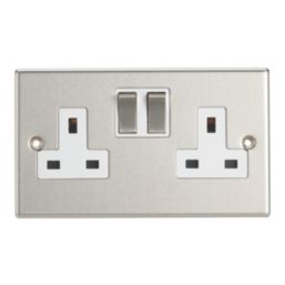 Contactum Iconic 13A 2-Gang DP Switched Socket Outlet Brushed Steel  with White Inserts