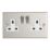 Contactum Iconic 13A 2-Gang DP Switched Socket Outlet Brushed Steel  with White Inserts